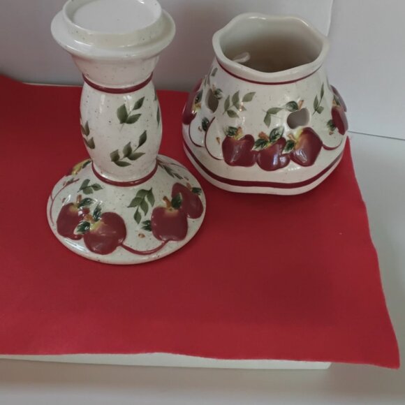 JKL Apple Theme Ceramic (2) pcs Votive Set Vintage - Picture 2 of 9